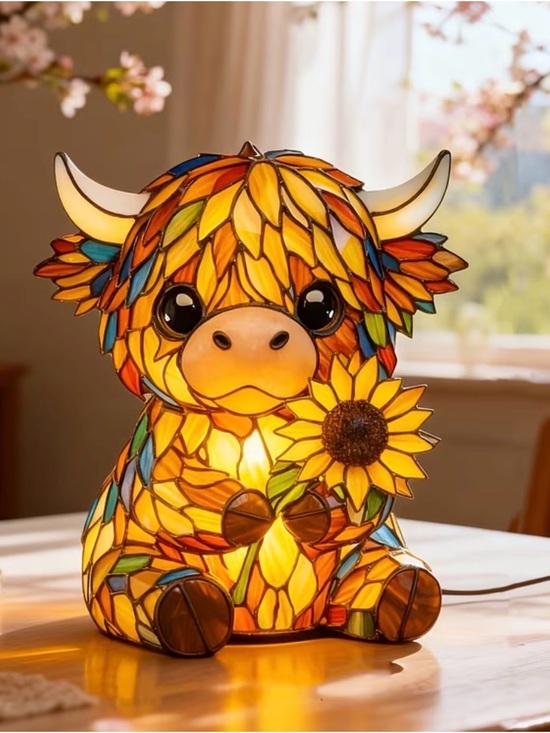 Other - 🌼🌼🌼BOGOHO🌼🌼🌼Stained Glass Highland Cow Lamp with Sunflower - Multicolor